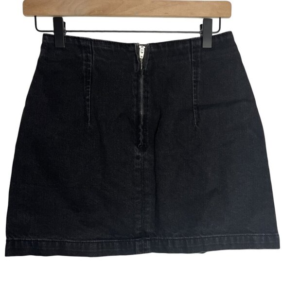 Top Shop Moto Women's 4 Denim Mini Skirt Black Embroidered Cross Stitch Flowers - Picture 4 of 7